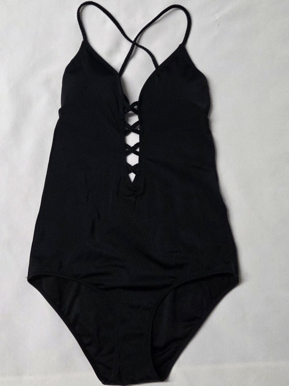 Victoria's Secret S Vintage Y2K Black Braided Lace-Up Front One-Piece Swimsuit